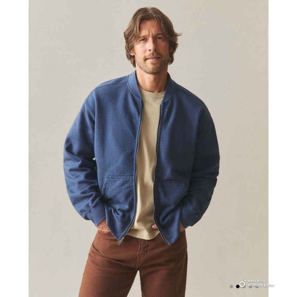 American Giant Men’s Blue Fleece Bomber Jacket Size Small NWOT